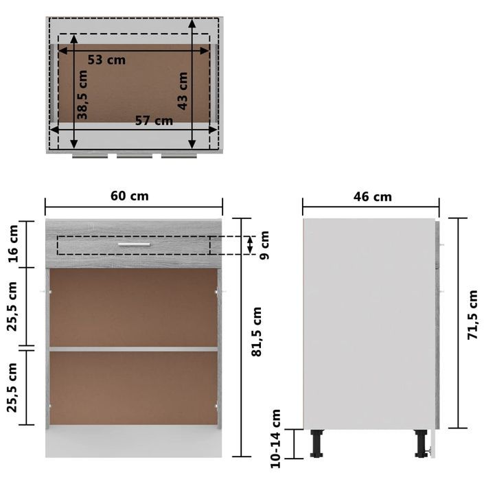 Armoire de plancher à tiroir Sonoma gris 60x46x81,5 cm - Photo n°10