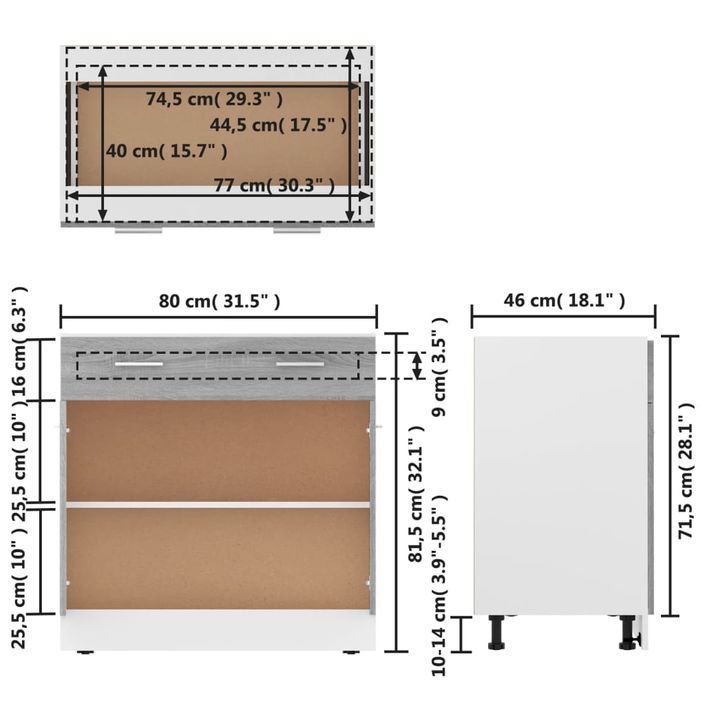 Armoire de plancher à tiroir Sonoma gris 80x46x81,5 cm - Photo n°10