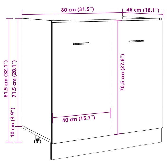 Armoire de plancher d'évier chêne artisanal 80x46x81,5 cm - Photo n°12