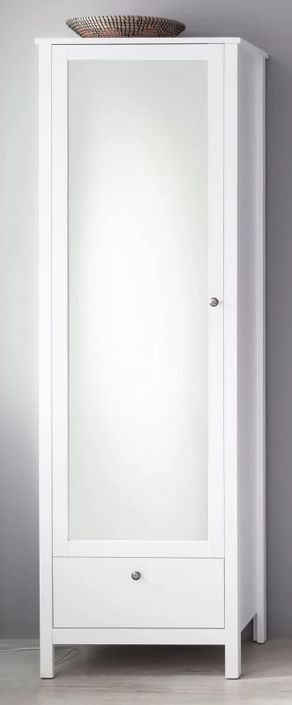 Armoire de rangement 1 porte 1 tiroir mélaminé blanc avec miroir Leone - Photo n°5