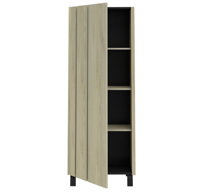 Armoire de rangement 1 porte style industriel bois clair et acier noir Ross - Photo n°3