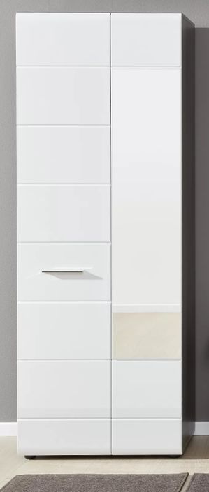 Armoire de rangement 2 portes mélaminé blanc et gris avec miroir Bezzi - Photo n°4