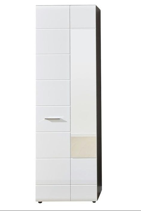 Armoire de rangement 2 portes mélaminé blanc et gris avec miroir Bezzi - Photo n°1
