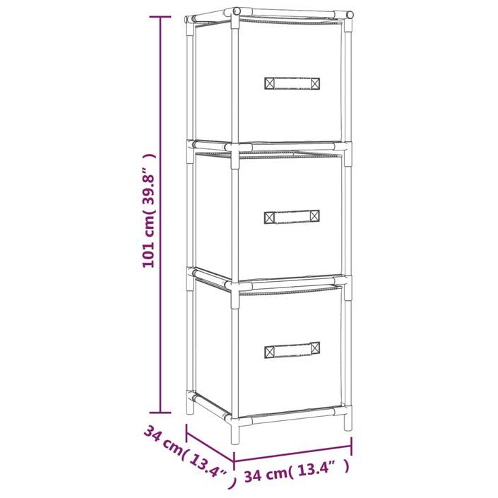 Armoire de rangement 3 tiroirs en tissu Gris 34x34x101 cm Acier - Photo n°7