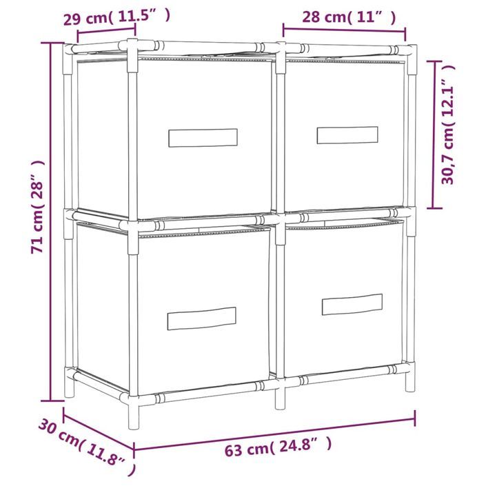 Armoire de rangement 4 paniers en tissu Gris 63x30x71 cm Acier - Photo n°7