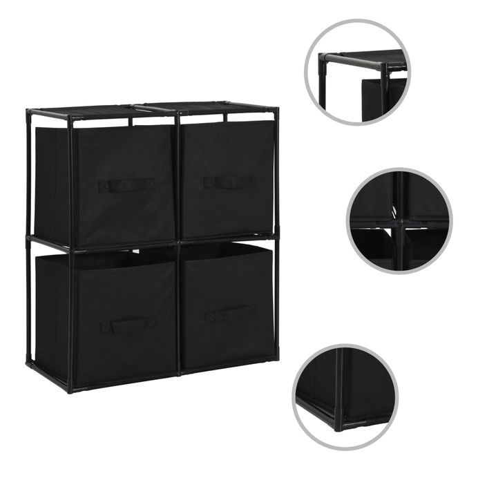 Armoire de rangement avec 4 paniers tissu Noir 63x30x71cm Acier - Photo n°1