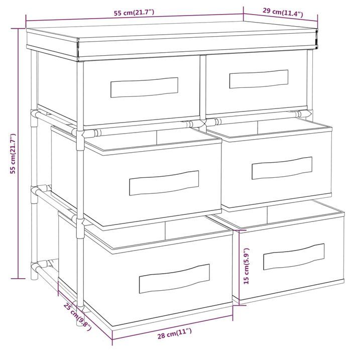 Armoire de rangement avec 6 tiroirs 55x29x55 cm Noir Acier - Photo n°8