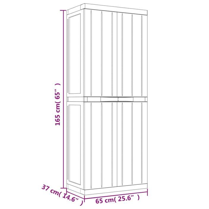 Armoire de rangement d'extérieur gris et noir 65x37x165 cm PP - Photo n°12