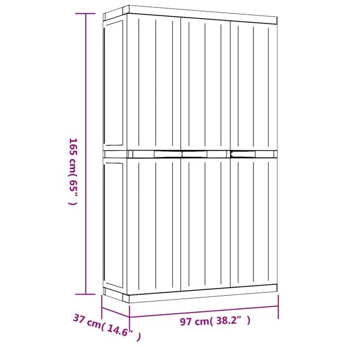 Armoire de rangement d'extérieur gris et noir 97x37x165 cm PP - Photo n°12