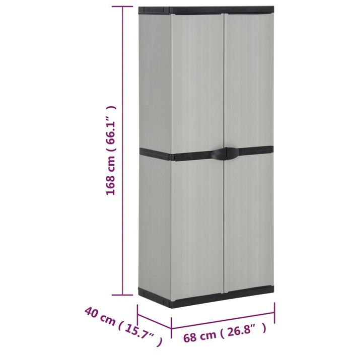 Armoire de rangement de jardin 3 étagères Gris/noir 68x40x168cm - Photo n°9