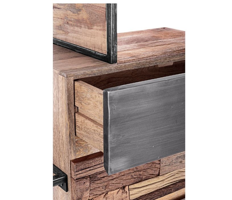 Armoire de rangement industrielle 4 portes 1 porte 2 tiroirs bois de manguier recyclé et acier noir Kramer 90 cm - Photo n°4