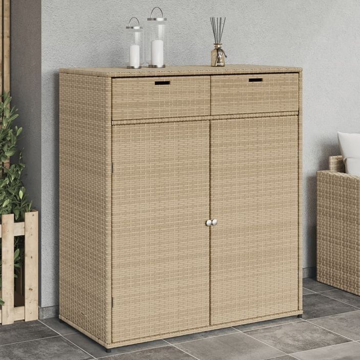 Armoire de rangement jardin beige 105x55x113 cm résine tressée - Photo n°1