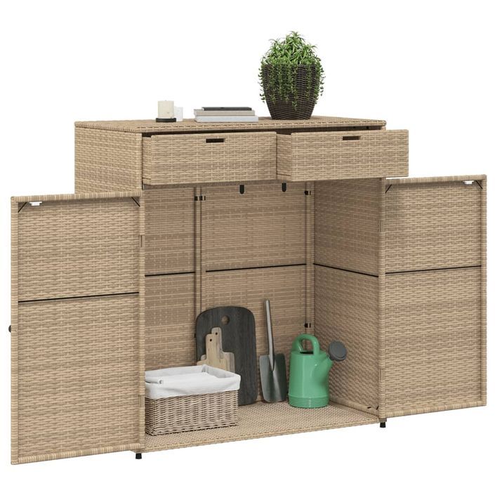 Armoire de rangement jardin beige 105x55x113 cm résine tressée - Photo n°5