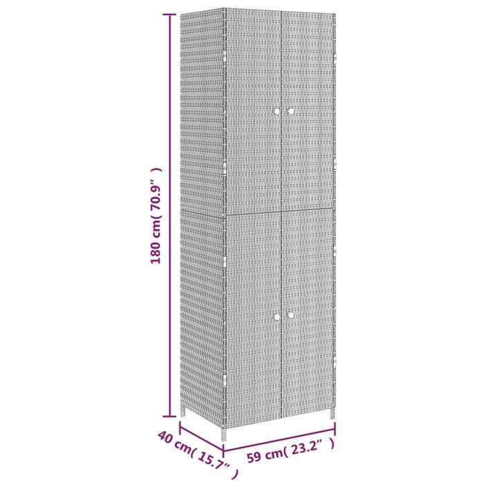 Armoire de rangement jardin Gris 59x40x180 cm Résine tressée - Photo n°8