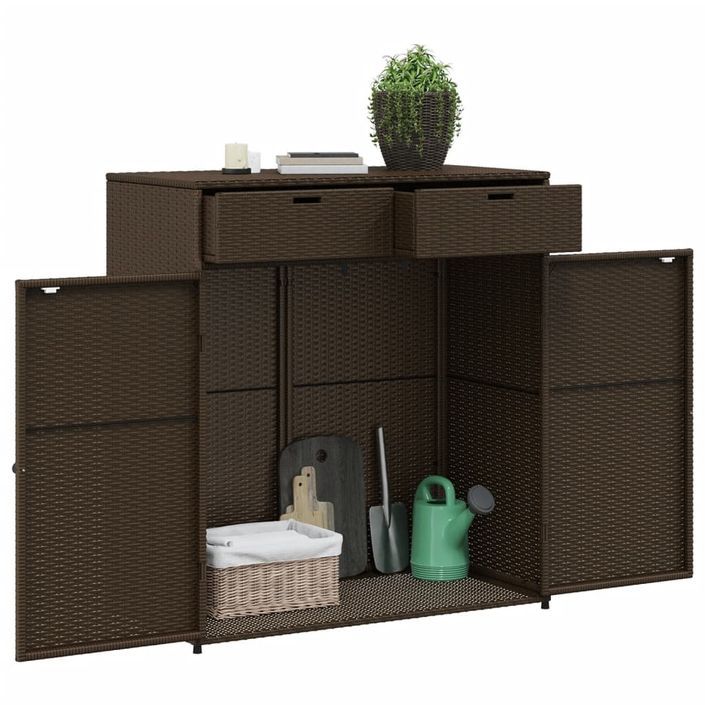 Armoire de rangement jardin marron 105x55x113 cm résine tressée - Photo n°5