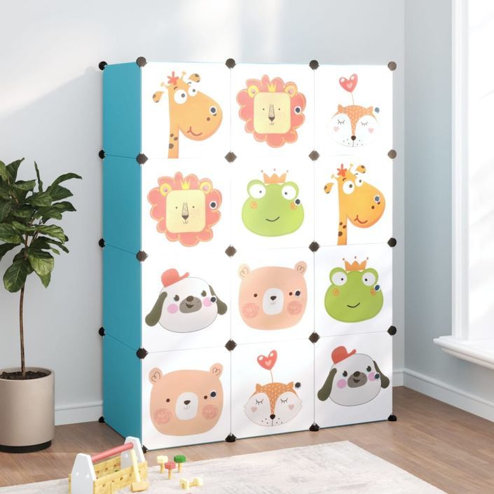 Armoire de rangement pour enfants avec 12 cubes Bleu PP - Photo n°2