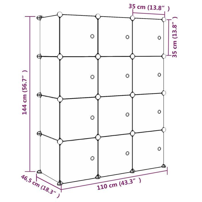 Armoire de rangement pour enfants avec 12 cubes Rose PP - Photo n°8