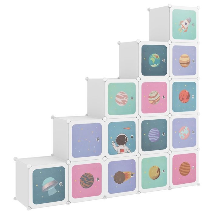 Armoire de rangement pour enfants avec 15 cubes Blanc PP - Photo n°1