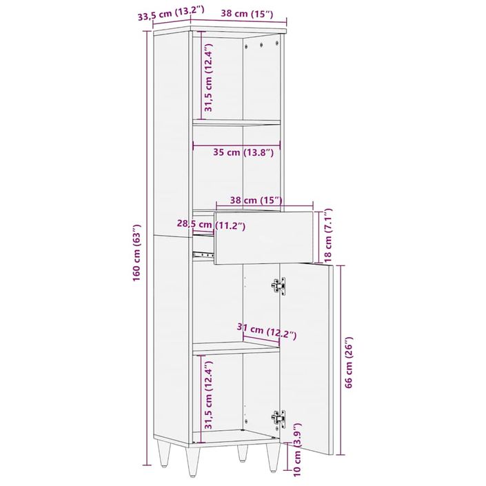 Armoire de salle de bain 38x33,5x160 cm bois massif de manguier - Photo n°12