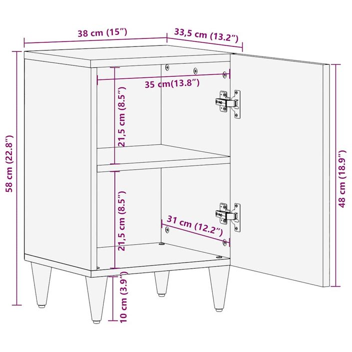 Armoire de salle de bain 38x33,5x58 cm bois massif de manguier - Photo n°12