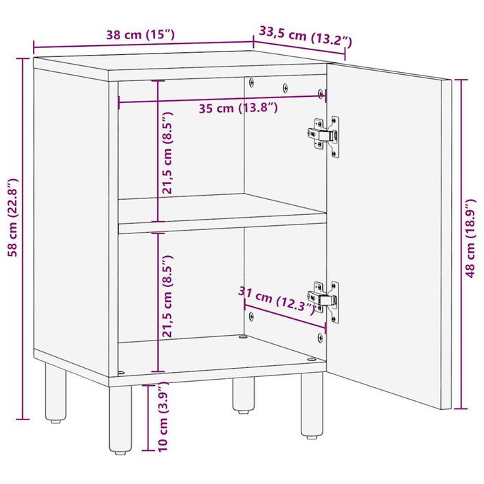 Armoire de salle de bain 38x33,5x58 cm bois massif de manguier - Photo n°12