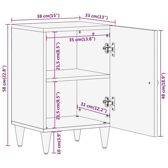 Armoire de salle de bain 38x33x58 cm bois massif de manguier - Photo n°11