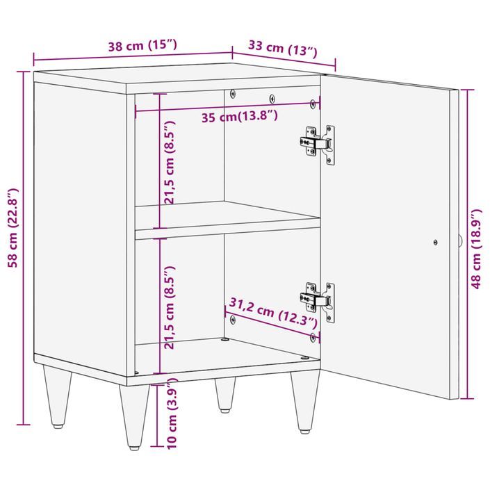 Armoire de salle de bain 38x33x58 cm bois massif de manguier - Photo n°12