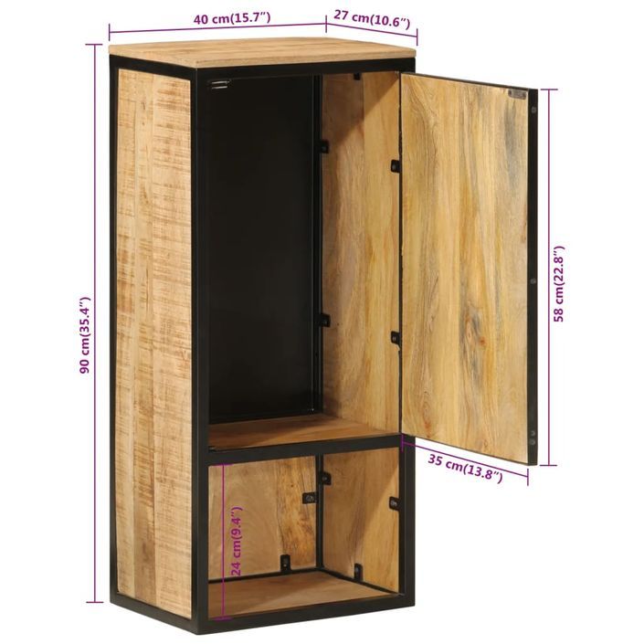 Armoire de salle de bain 40x27x90cm bois massif manguier et fer - Photo n°9