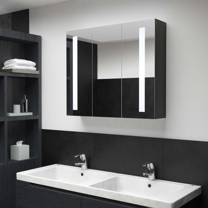 Armoire de salle de bain à miroir à LED 89x14x62 cm - Photo n°2