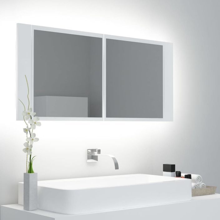Armoire de salle de bain à miroir à LED Blanc 100x12x45 cm - Photo n°3