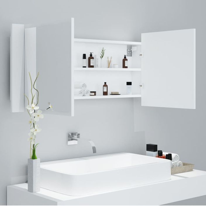 Armoire de salle de bain à miroir à LED Blanc 100x12x45 cm - Photo n°4