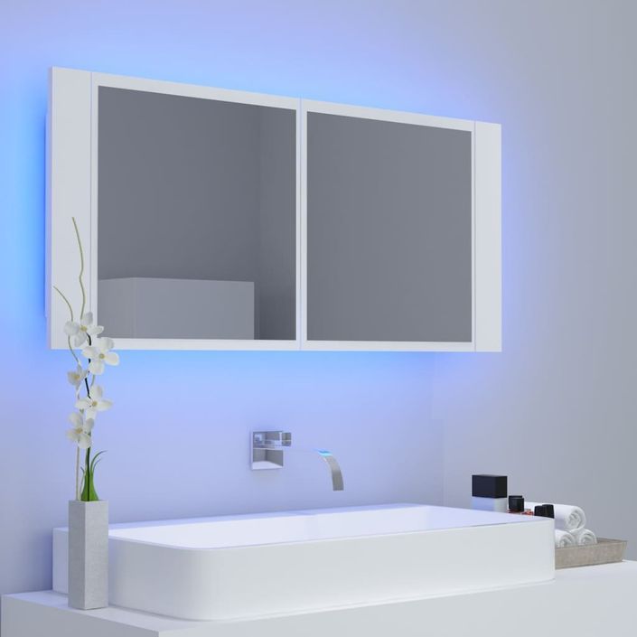 Armoire de salle de bain à miroir à LED Blanc 100x12x45 cm - Photo n°5