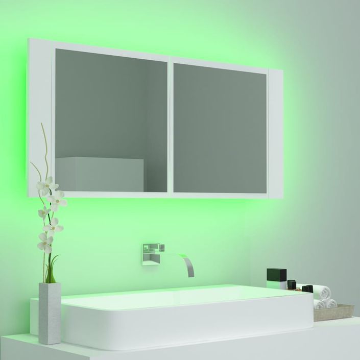 Armoire de salle de bain à miroir à LED Blanc 100x12x45 cm - Photo n°6