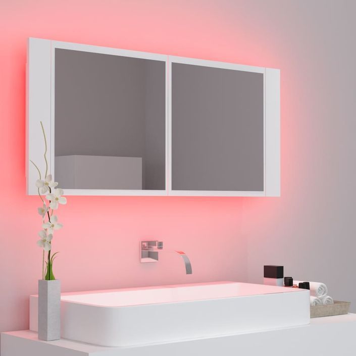 Armoire de salle de bain à miroir à LED Blanc 100x12x45 cm - Photo n°7