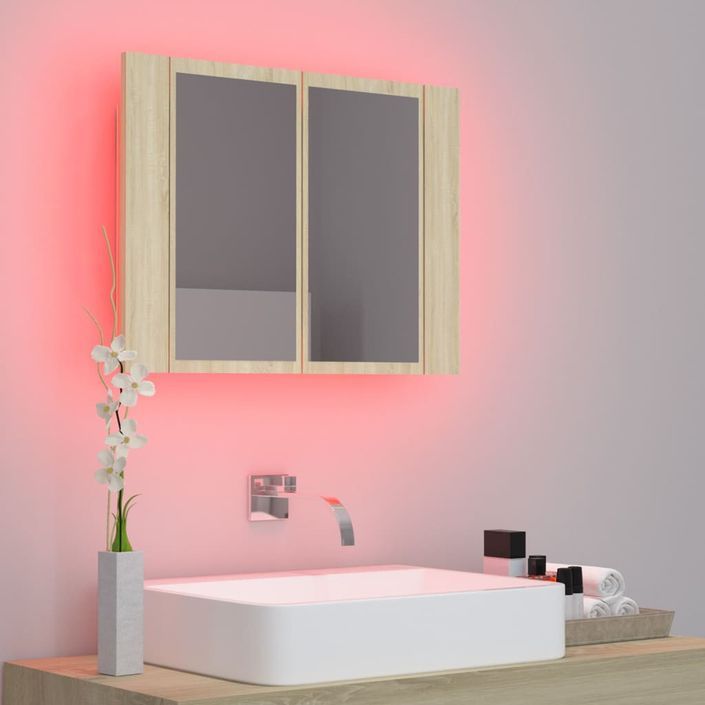 Armoire de salle de bain à miroir à LED Chêne sonoma 60x12x45cm - Photo n°5