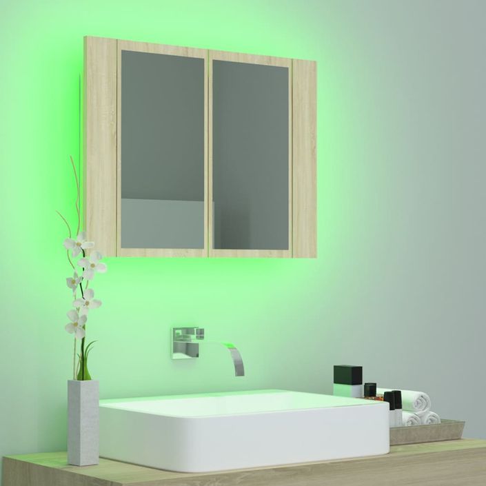 Armoire de salle de bain à miroir à LED Chêne sonoma 60x12x45cm - Photo n°6