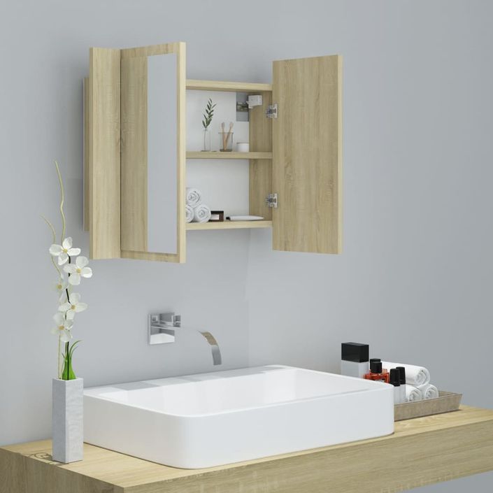 Armoire de salle de bain à miroir à LED Chêne sonoma 60x12x45cm - Photo n°7