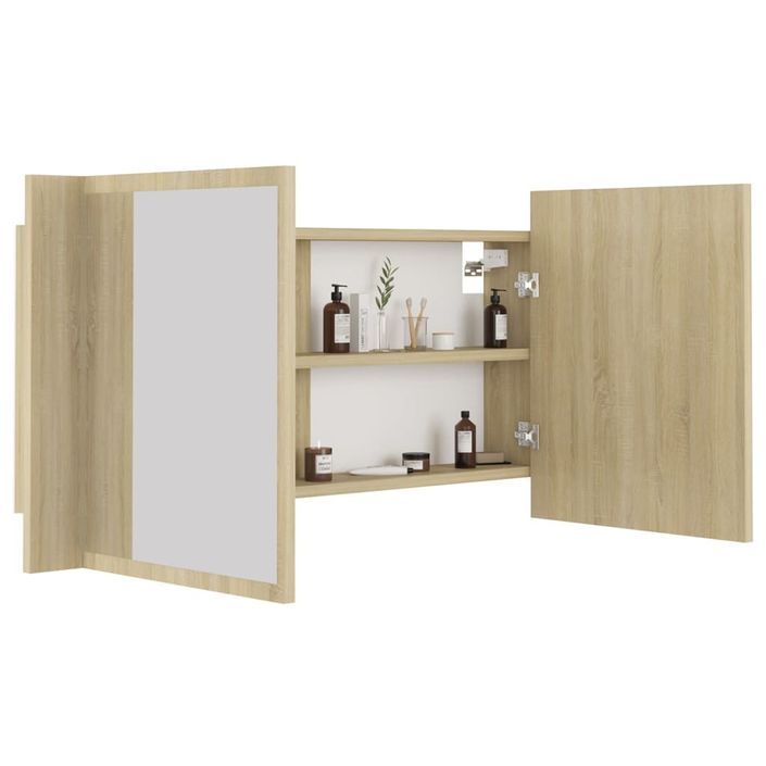 Armoire de salle de bain à miroir à LED Chêne sonoma 90x12x45cm - Photo n°7