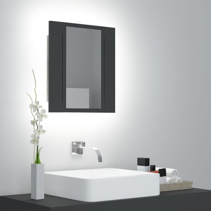 Armoire de salle de bain à miroir à LED Gris 40x12x45 cm - Photo n°3