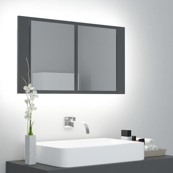 Armoire de salle de bain à miroir à LED Gris 80x12x45 cm - Photo n°3