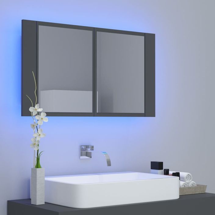 Armoire de salle de bain à miroir à LED Gris 80x12x45 cm - Photo n°4