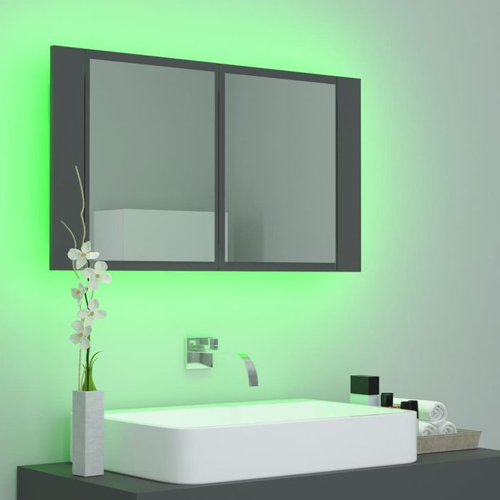 Armoire de salle de bain à miroir à LED Gris 80x12x45 cm - Photo n°6