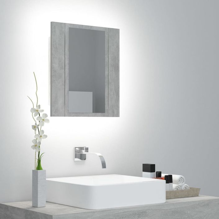 Armoire de salle de bain à miroir à LED Gris béton 40x12x45 cm - Photo n°3