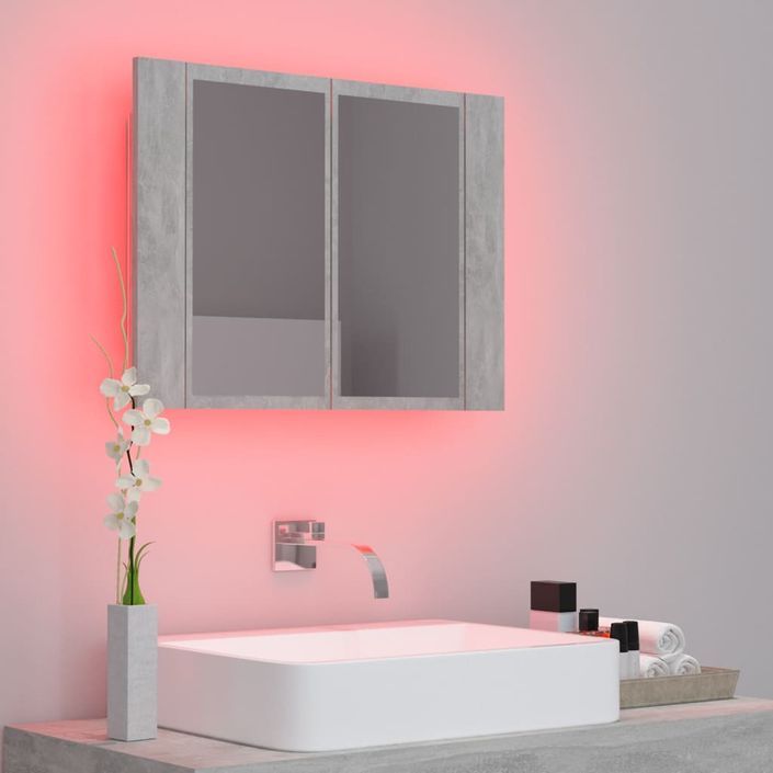 Armoire de salle de bain à miroir à LED Gris béton 60x12x45 cm - Photo n°5