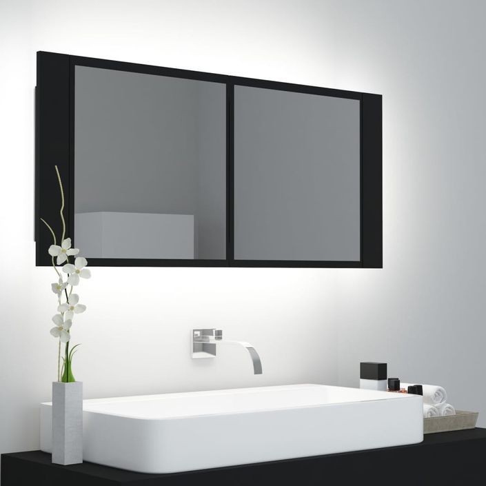 Armoire de salle de bain à miroir à LED Noir 100x12x45 cm - Photo n°3