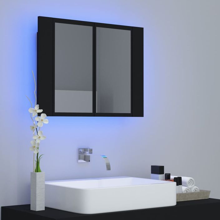 Armoire de salle de bain à miroir à LED Noir 60x12x45 cm - Photo n°4