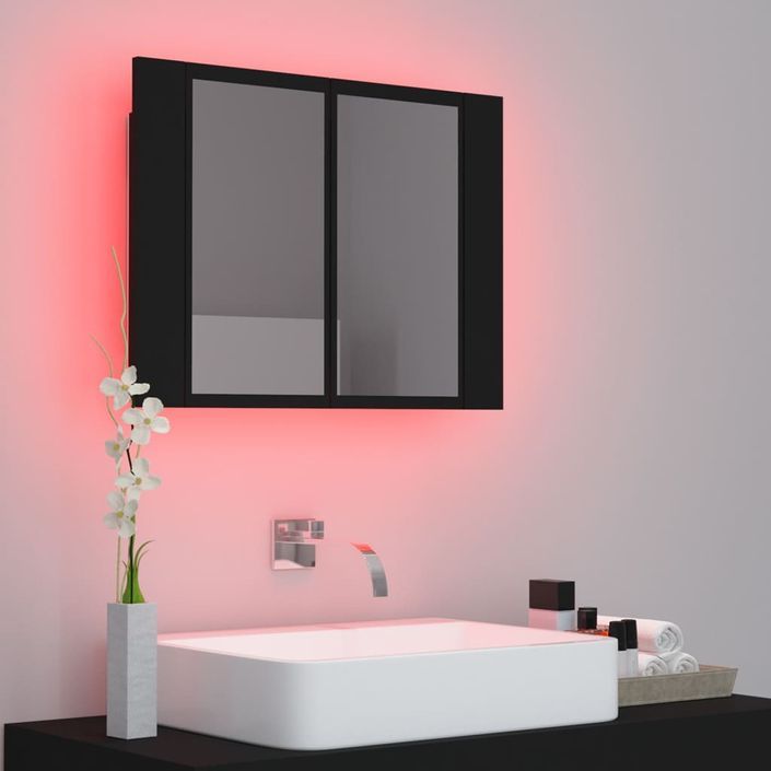 Armoire de salle de bain à miroir à LED Noir 60x12x45 cm - Photo n°5