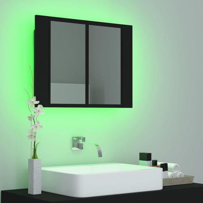 Armoire de salle de bain à miroir à LED Noir 60x12x45 cm - Photo n°6