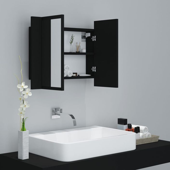 Armoire de salle de bain à miroir à LED Noir 60x12x45 cm - Photo n°7