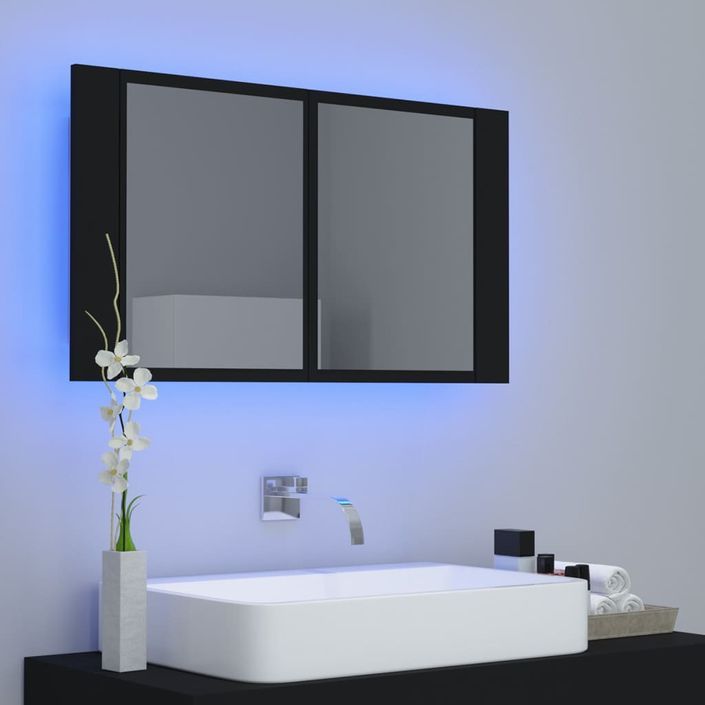 Armoire de salle de bain à miroir à LED Noir 80x12x45 cm - Photo n°4